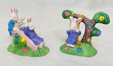 2 Vtg Porcelain Easter Bunny Figurines for Display or Village Slide swing picture