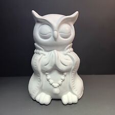 Vintage Meditating White Glazed Ceramic Owl Figure Praying Decoration Statue 9