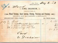 1902 Bronx, NY Letterhead Emil Draheim Wood Turning Band Sawing Fluting Twisting picture