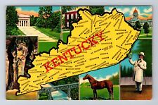 KY-Kentucky, The Blue Grass State, Maps And Landmarks, Antique Vintage Postcard picture