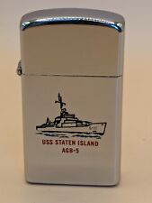 Vintage 1965 USS Staten Island AGB-5 Chrome Zippo Slim Line Lighter picture