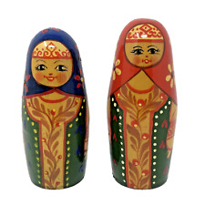 Roly Poly Russian Chime Doll Vintage Hand Painted Folk Art Matryoshka Set of 2 picture