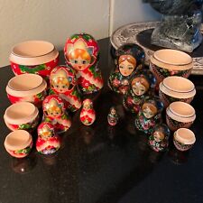 2 Sets Russian Matryoshka Wooden Nesting Dolls Each 5 Dolls Signed - Excellent picture