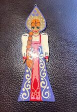 Hand Crafted Wooden Russian Lacquer Christmas Ornament Lady Gold Gilt Folk Art picture