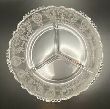 Tiffin-Franciscan Glass Relish Dish Three Section Etched VINTAGE picture