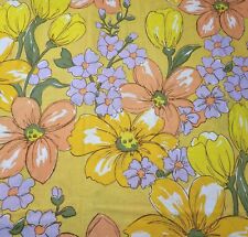Mod Twin Flat Sheet Yellow Floral Retro Boho Hippie Grannycore Muslin Flower  picture