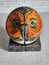 Vintage Genuine Alabaster Made in Italy Hand Carved Owl Bookends ⚡FAST SHIP⚡MCM picture