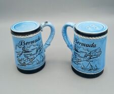 Vintage Salt & Pepper Shakers Bermuda-Blue Ceramic, Handles-Plastic Stoppers picture