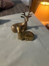 Vintage Solid Brass Smooth Seated Deer/ Buck Figurine 3 3/4” Tall Made In Korea picture