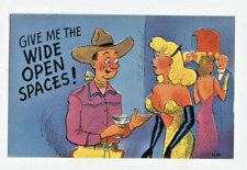 Vintage Comedy Postcard  COWBOY   WOMAN IN LOW CUT DRESS     LINEN    UNPOSTED picture