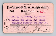1907 YAZOO & MISSISSIPPI VALLEY R.R. RAILROAD PASS picture