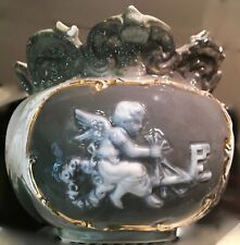 Antique Cherub/Cupid Embossed Porcelain Rose Vase Squat 3