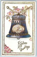 Vernon Center MN Postcard Easter Greetings Big Bell Hanging Flowers Embossed picture