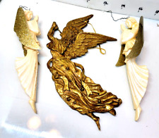 Large Christmas Gold Angel Ornaments Set 3 Vintage picture