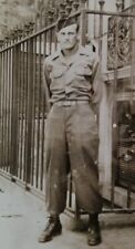 WW2 1945 U.S. Army Soldier By Fancy Iron Fence, In Marseille, France PHOTO picture