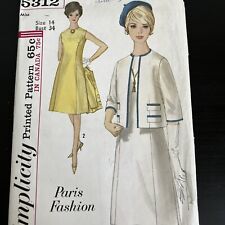 Vintage 1960s Simplicity 5312 Paris Fashion Dress + Jacket Sewing Pattern 12 CUT picture