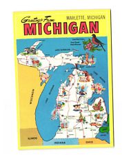 Greetings From Michigan - Marlette, Michigan Map Postcard Unposted 4x6 picture