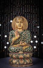 Exclusive Wooden Buddha Sculpture Handmade Green Buddha Idol Buddha Collectibles picture