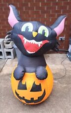 Gemmy Airblown Inflatable Halloween Happy Black Cat In Pumpkin Prop Spirit  picture