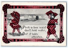 1911 Peek A Boo Waist Don't Hold Water But It Holds Attention Checkered Postcard picture