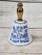 Vintage Enesco Porcelain Blue White Bell Imports Japan Gold Tone picture