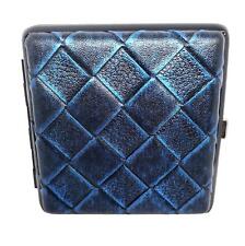Fujima Blue Checkered Design PU Leather Wrapped King Size Cigarette Case picture