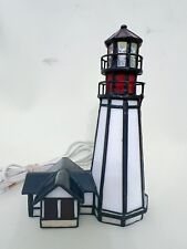 VTG Stained Glass Tiffany Style Lighthouse Lamp Red White Working Well picture