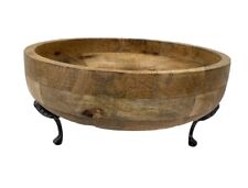 Large Wood 12” Pedestal Bowl w/Metal Feet picture