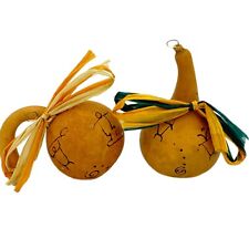 2 Handmade Miniature Gourd Christmas Tree Ornaments Native American Art picture