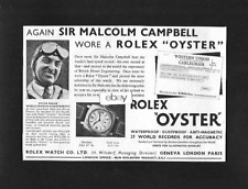 ROLEX WATCH COMPANY LONDON OYSTER WATCH WORN BY SIR MALCOM CAMPBELL 1935 AD picture