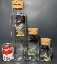 3pc~Vtg Ned Smith Waterfowl Game Bird Turkey Snipe Bob Glass Cork Jar Canister picture