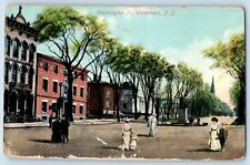 Watertown New York NY Postcard Washington St Building Trees Crowd 1910 Vintage picture