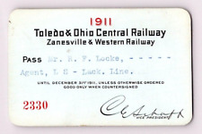 1911 TOLEDO & OHIO CENTRAL RAILWAY. RAILROAD PASS. ZANESVILLE. OH. R.F. LOCKE picture
