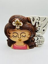 Vintage Piggy Bank 1970s Zodiac Virgo Girl Made In Japan Ceramic Coin Jar picture