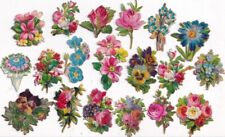 1800s Victorian Die Cut Scrap Lot -Miniature Flowers -Up to 1 inch picture