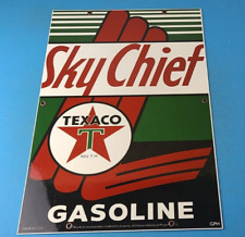 VINTAGE TEXACO SKY CHIEF MOTOR OIL PORCELAIN METAL GASOLINE PUMP PLATE 18