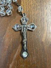 Italian Antique Vintage Old AB Glass Crystal Rosary Beads Silver Cross Roma picture