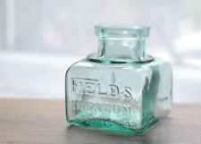 Superb Vintage Aqua Glass Ink Bottle / FIELD'S INK & GUM  / Antique / POT picture