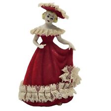 Sonsco Japan Women In Red Velor And Lace Dress And Hat Figurine 6