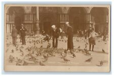 c1920's Venice Italy, US Sailors Feeding Pigeons RPPC Photo Unposted Postcard picture