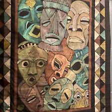 Original Large 32x41 Oil painting On Fabric, African Masks, Signed Jillex FLAG picture