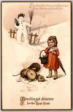 1916 Sincere Greeting For The New Year Snowbear & Cute Baby Posted Postcard picture
