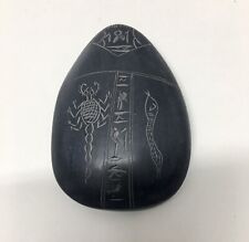 Vintage Black Egyptian Scarab Beetle Carved in Stone with Hieroglyphics 4” picture