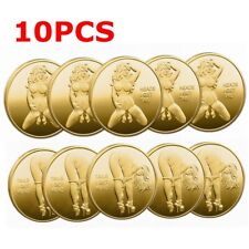 10pc Heads I Get Tail -Tails I Get Head Sexy Girl Flipping Coin Gold Plate +Case picture