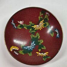 Cloisonne Enamel Bowl Red Floral Vintage Brass China 6