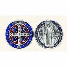 St Benedict Pocket Token - Silver tone with Dark Blue and Red    picture