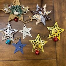Stars Christmas Ornaments Metal Fabric Jingle Bells 3” Lot of 7 R6 picture