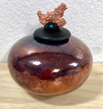 Art Pottery - Raku Dream Jar- Glossy copper-Native Copper lid  3