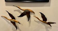 Wood and Brass Goose Geese Duck Wall Art Vintage Mid-century Modern  Set Of 3 picture
