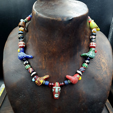 Vintage Colorfull Venetian Style face and birds glass Beads Beaded Necklace picture